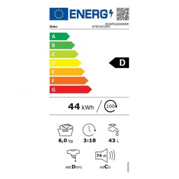 Beko Πλυντήριο Ρούχων 6kg 1000 Στροφών B1WFK2604WEE